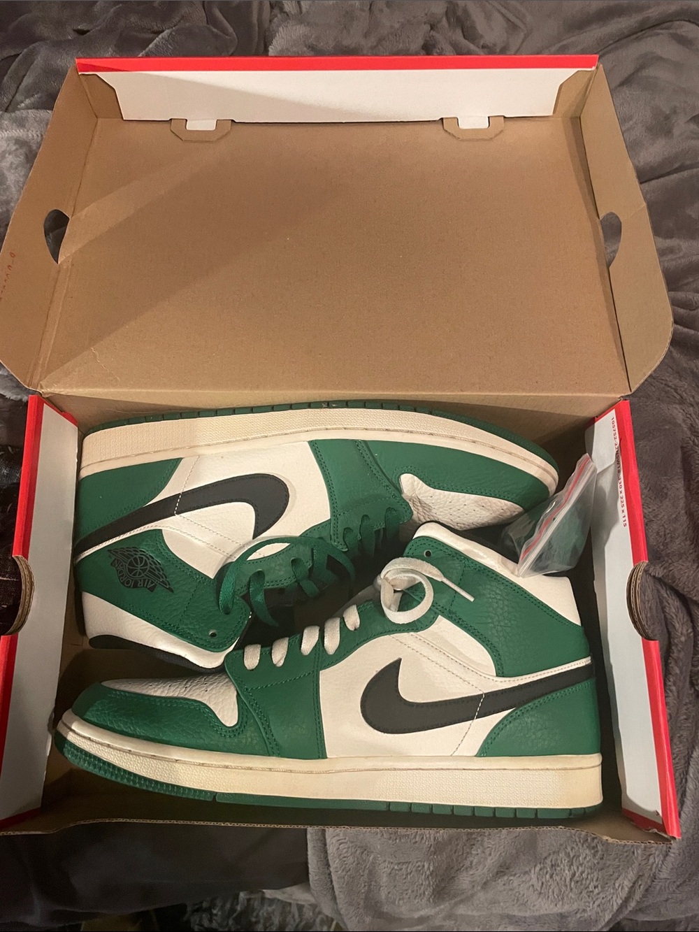 Nike Air Jordan 1 Mid Green White with Black Swoosh